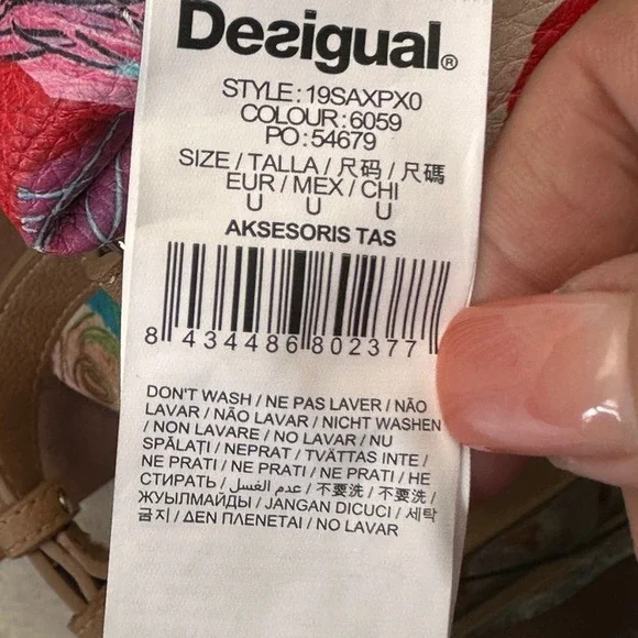 Desigual NWOT Reversible Tote Bag Set Large Floral Tan Pouch Bohemian Chic Art - Picture 11 of 14